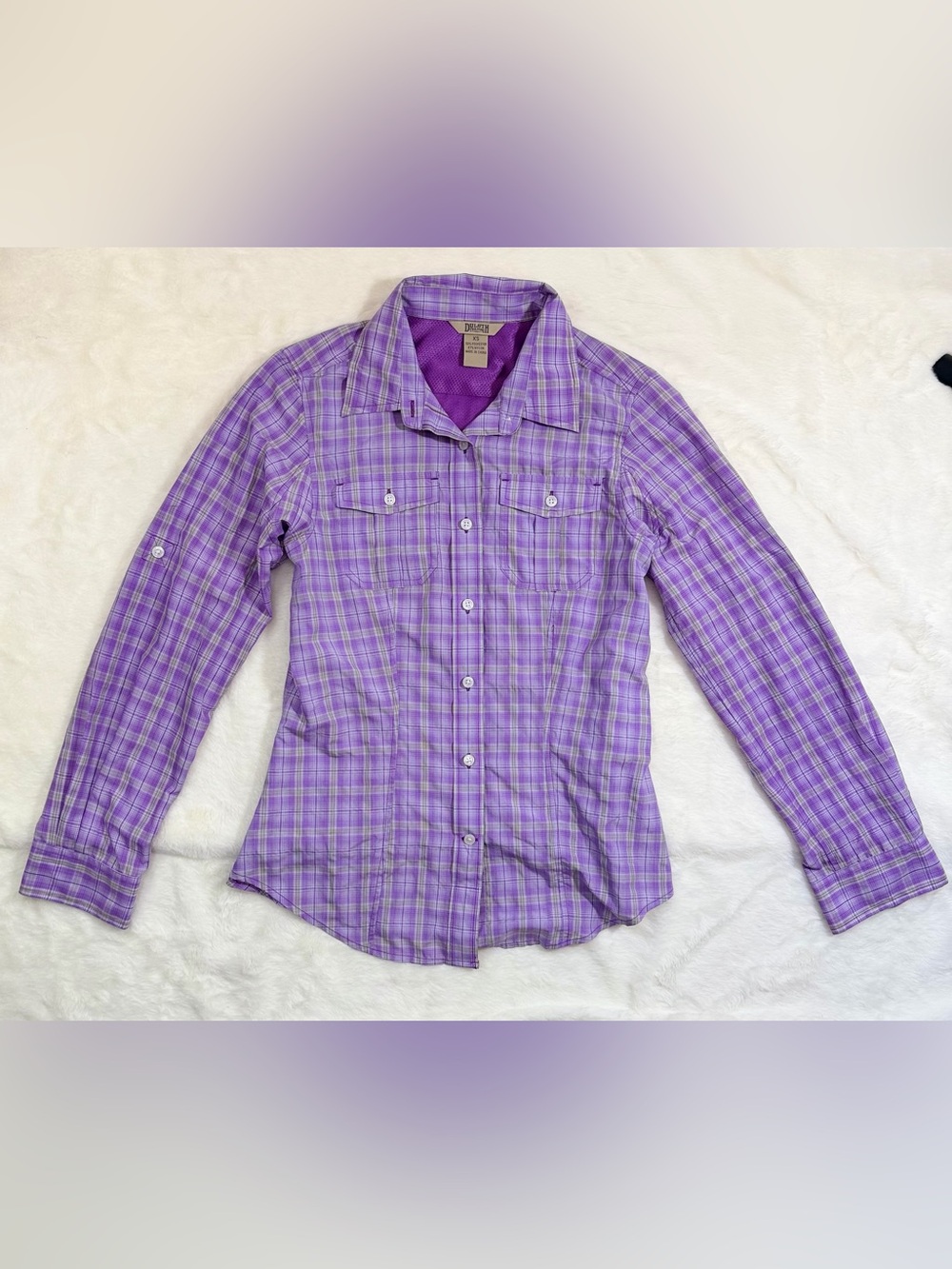 Duluth Shirt Womens Size XS Purple Plaid Long Sleeve Button Up Hiking Travel